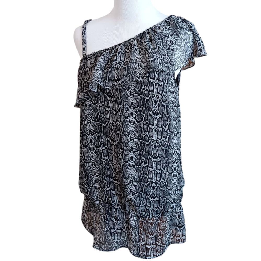 VINTAGE Y2K FASHION‎ BUG Top Blouse M Strappy Ruffle Snake Print Python Coquette